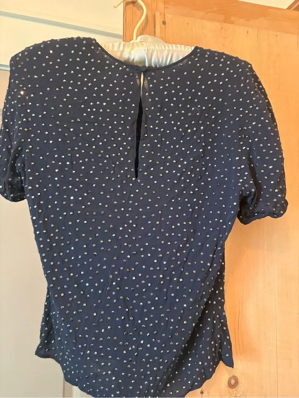 Pamela Dennis Navy Short Sleeve Sequin Dot Top